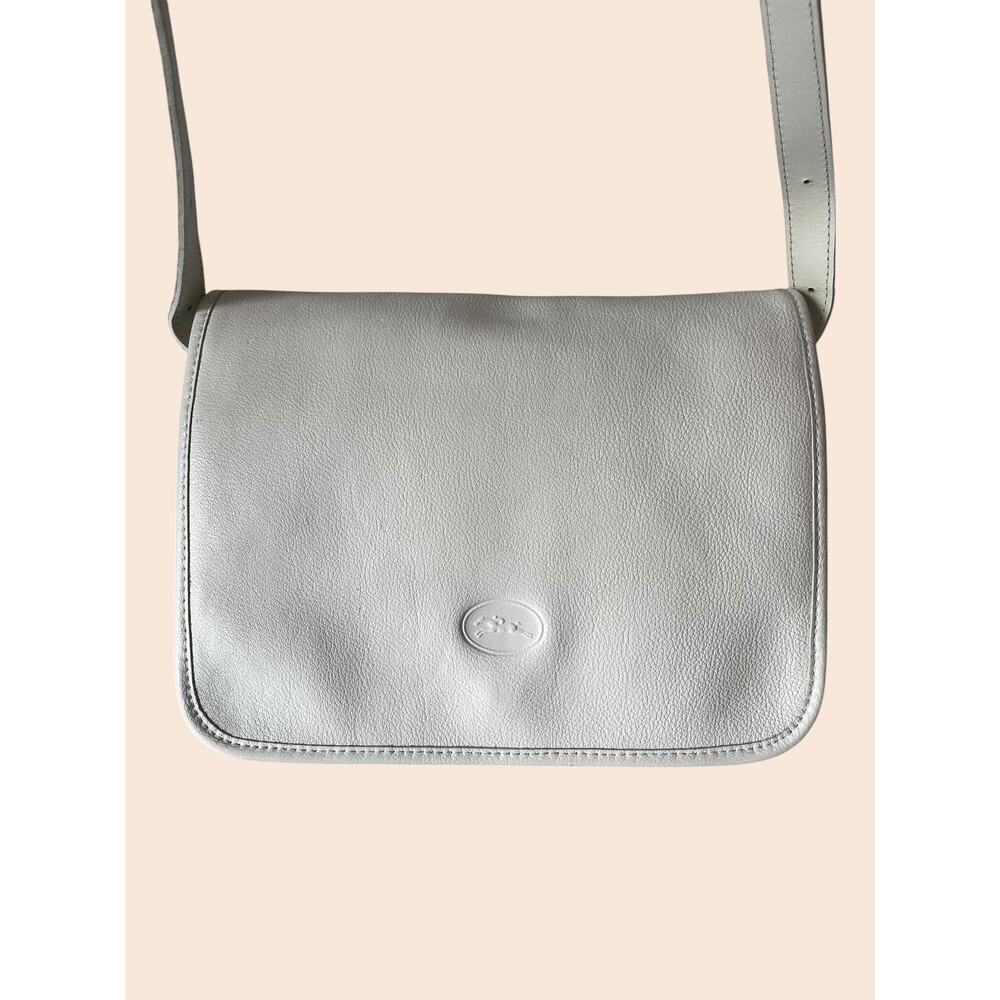 Longchamp Le Foulonné Vintage Pebbled Leather Crossbody Bag France White Gold